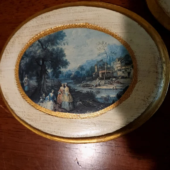 Vintage Florentine Gold Gilt Wooden Painted Plaques Made in Italy